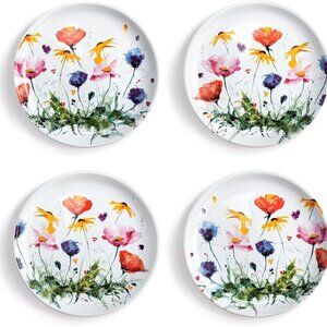 Watercolor Wildflowers 6.5" Stoneware Appetizer Plates Set of 4